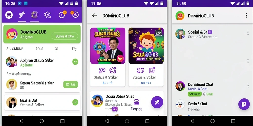 Screenshot tampilan antarmuka aplikasi DOMINOCLUB yang menampilkan pilihan stiker.