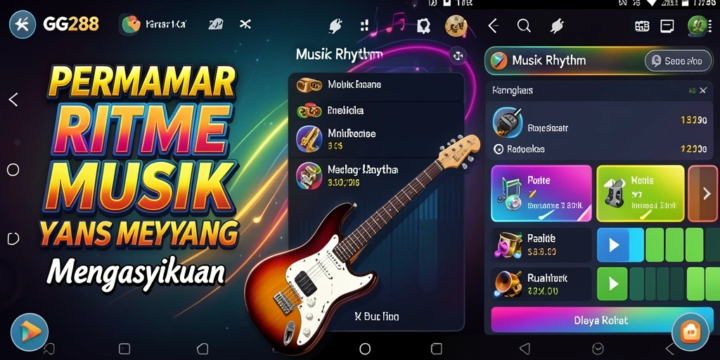 Antarmuka GG288 yang menarik dengan elemen permainan musik yang dinamis.