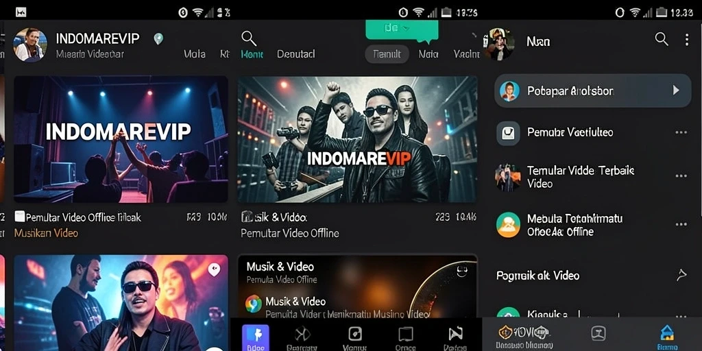 Tampilan antarmuka aplikasi Pemutar Video Offline INDOMAREVIP yang menarik dan user-friendly.