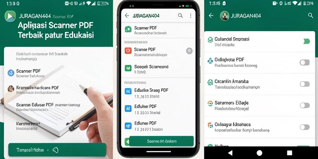 Antarmuka JURAGAN404 menampilkan fitur Scanner PDF yang intuitif dan efisien.