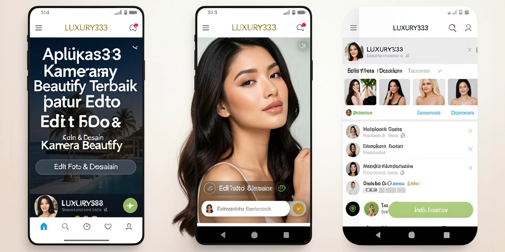 Antarmuka pengguna LUXURY333 dengan fitur Kamera Beautify yang canggih.