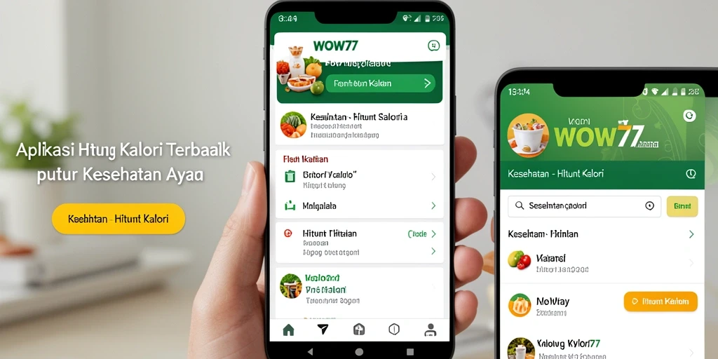 Tampilan antarmuka aplikasi WOW77 menunjukkan fitur Hitung Kalori yang intuitif.